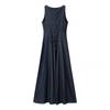 Womens Fashion Denim Dress U-Neck Gold Buttons Slim Fit Mid-Length 2026