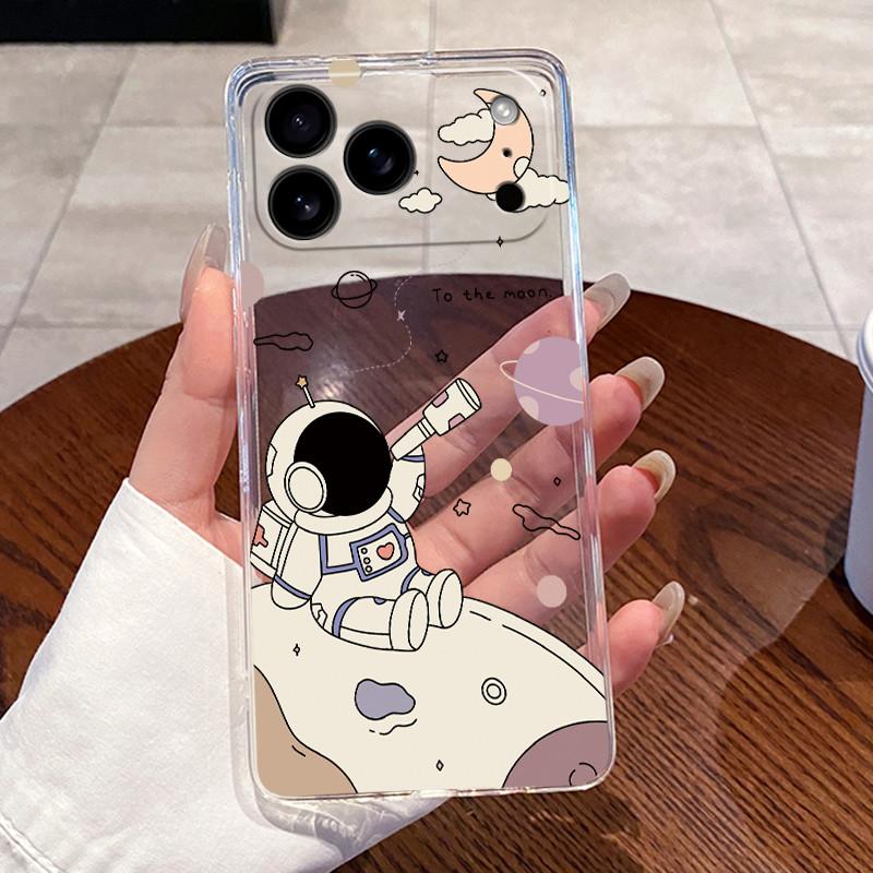 Case For iPhone 17 Air 17 Pro 17 Pro Max Aesthetic Cute Cat Astronaut Transparent Cover For iPhone 17 Air 17 Pro 17 Pro Max Capa