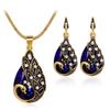 Elegant Christmas Waterdrop Blue Zircon Peacock Pendant Necklace And Earring Combination Gift Set
