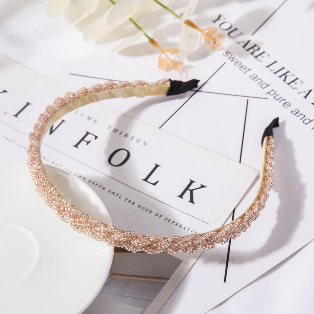 Ретро-резинка для волос ручной работы с бусинами, эластичная женская повязка на голову, аксессуары для волос, металлические хрустальные повязки на голову, обручи для волос для девочек, головные уборы