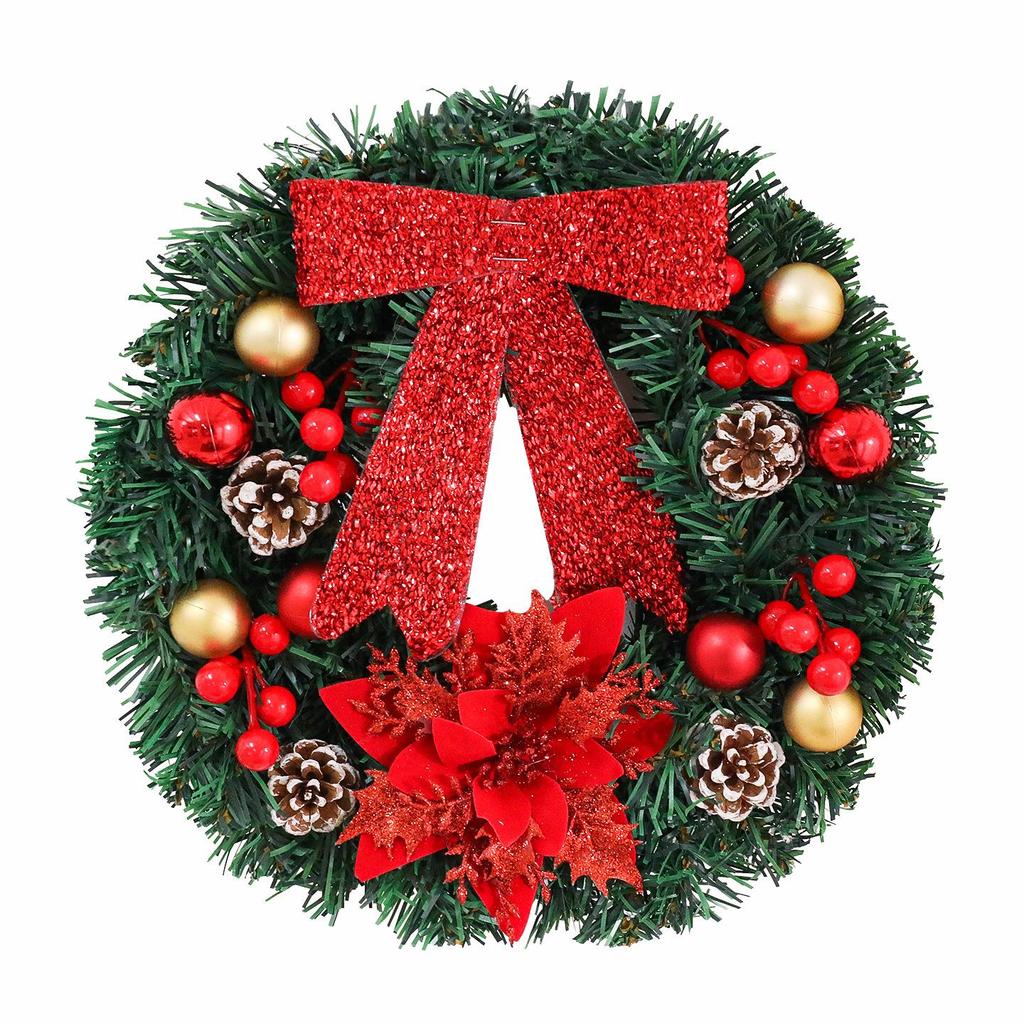 Festive Red Berry & Colorful Ball Christmas Wreath Door Hanger for Hotel, Mall, and Shop Displays