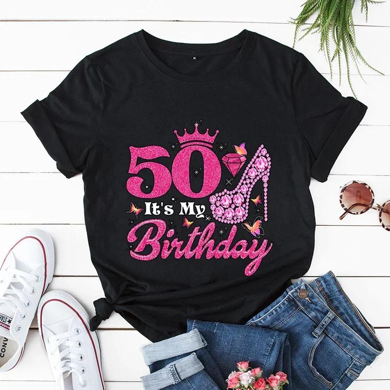 50 It's My Birthday Принт Женская футболка Удобные мягкие топы Творчество Модная женская футболка Одежда 50th Birthday Женские футболки