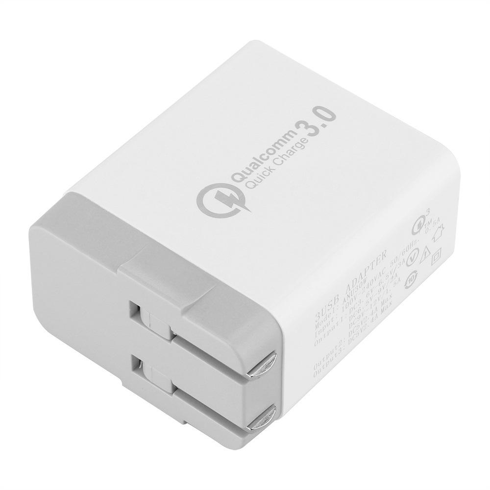 Быстрое 3-портовое USB-зарядное устройство Qualcomm QC3.0 - Совместимо с UK/EU/US