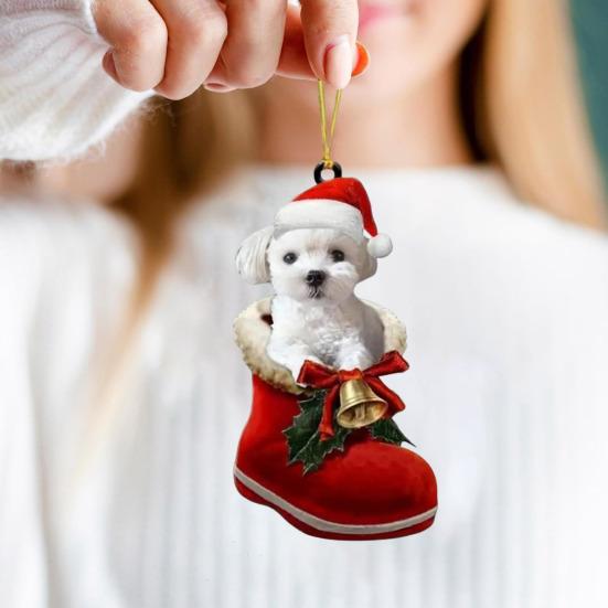 Подвеска в виде собаки на Рождество, собака в сапоге Санты, подвесное украшение, 2D, плоская акриловая подвеска для рождественской елки, домашний декор, подарок любителям собак