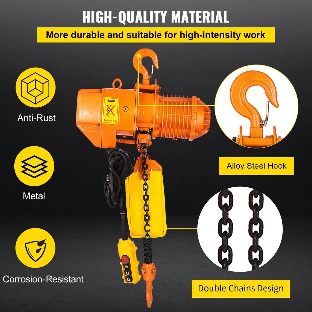 Electric Chain Hoist Single Phase Crane Hoist 2200 lbs Load 13 ft Lifting