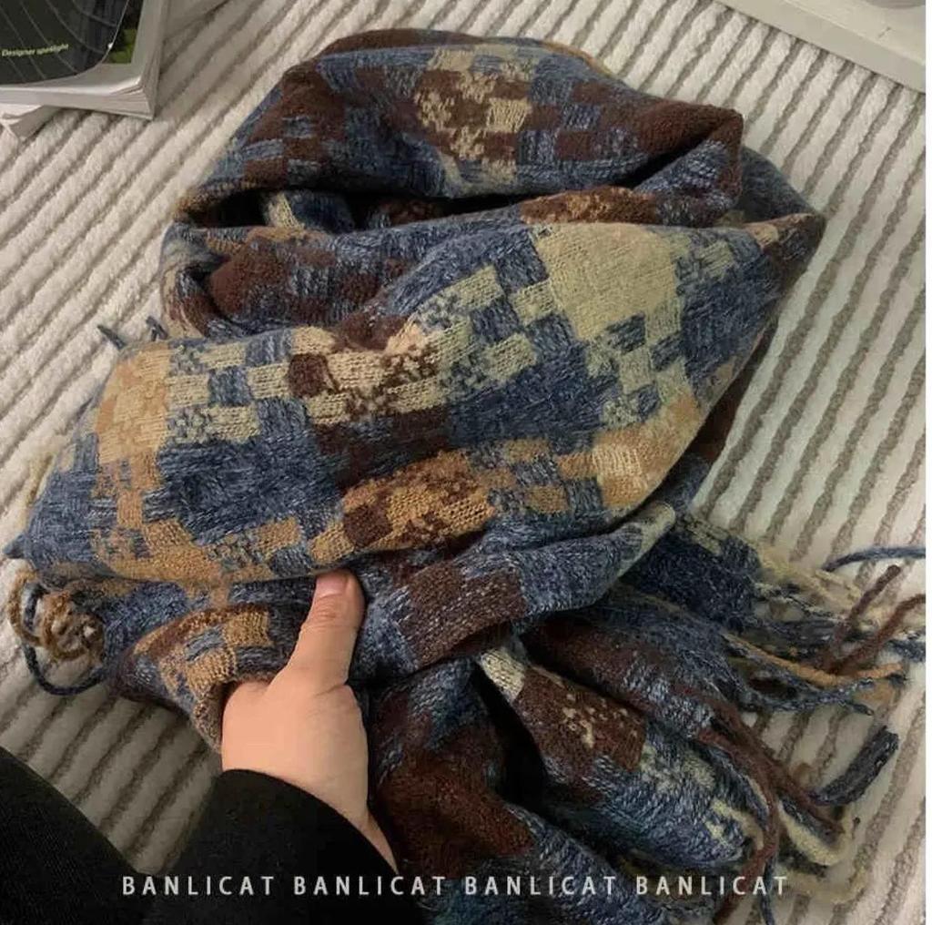 Women's Retro Ink Painting Tassel Cape Shawl - Double-Sided, Loose-Fit Autumn Outerwear.