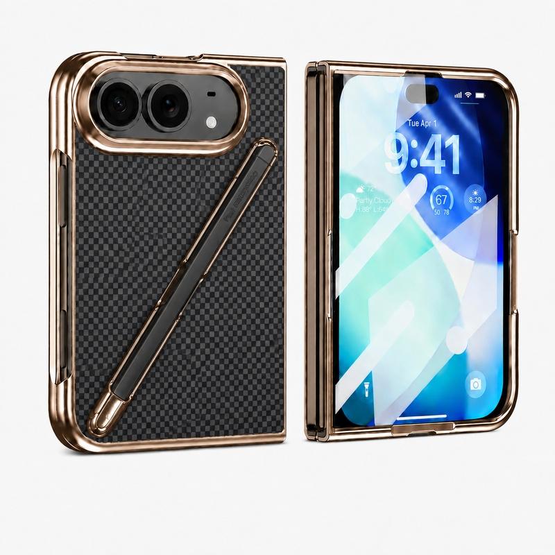 Kevlar Leather Pen Slot with Pen Postscript Phone Case for IPhone Ultra Fold 5G Electroplate Protective Cover