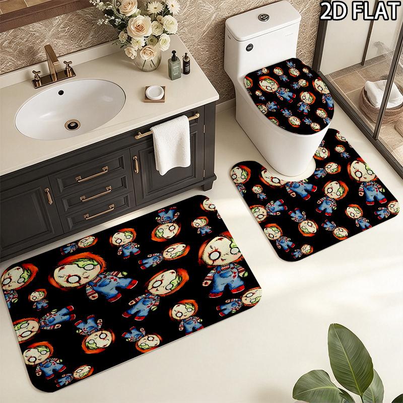 Chucky 3Pcs Flannel Toilet Mat Set Bathroom Rug Bath Carpet Non Slip Home Decor Toilet 3 Pcs Bathroom Textile Set