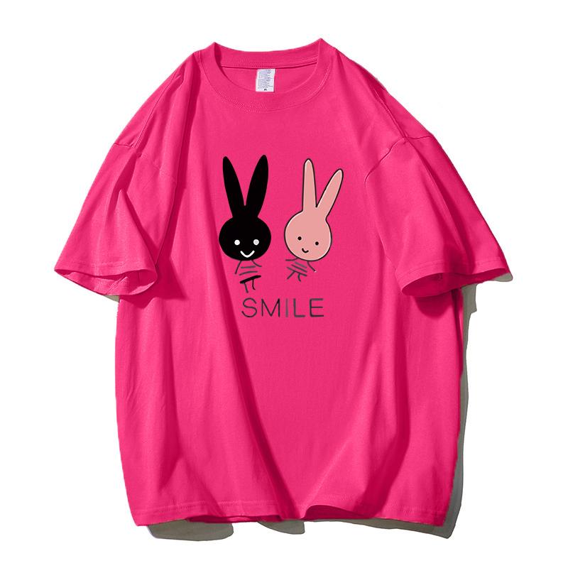 Shellsuning Cute Bunny Graphic Printed T Shirts Women Summer Casual Loose O Neck Short Sleeve Tees Female Trendy 100% Cotton Tops Lady