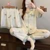 Девочки Сладкий Кролик Облачный Хлопок Пижама Женская Летняя Удобная Приятная к Коже Домашняя Одежда Комплект из Трех Предметов с Коротким Рукавом