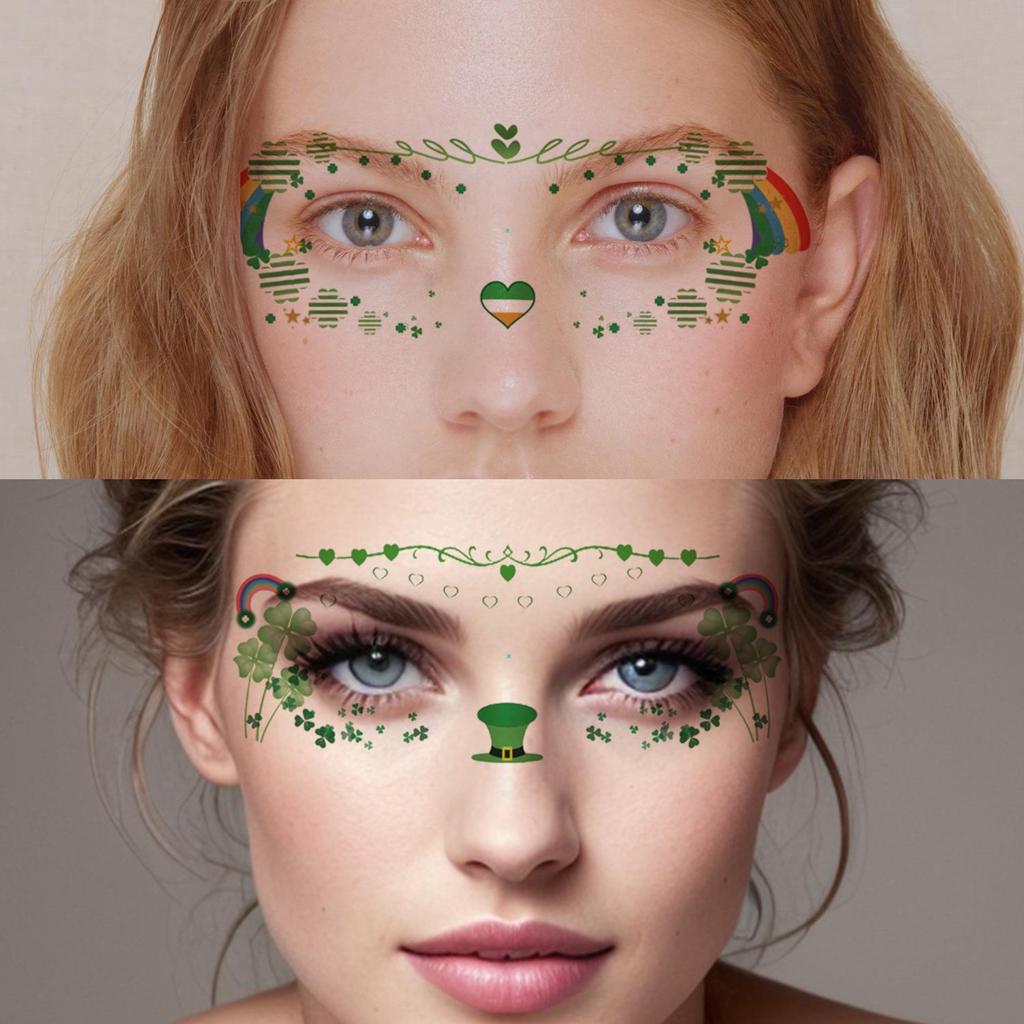 Waterproof Four-Leaf Clover Face Tattoo Stickers for St. Patrick's Day Festival