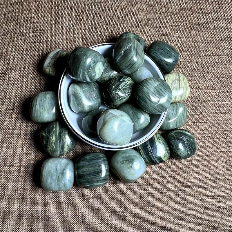 Натуральный зеленый рутиловый кварц, галтованный камень, для декора аквариума и ландшафтного дизайна