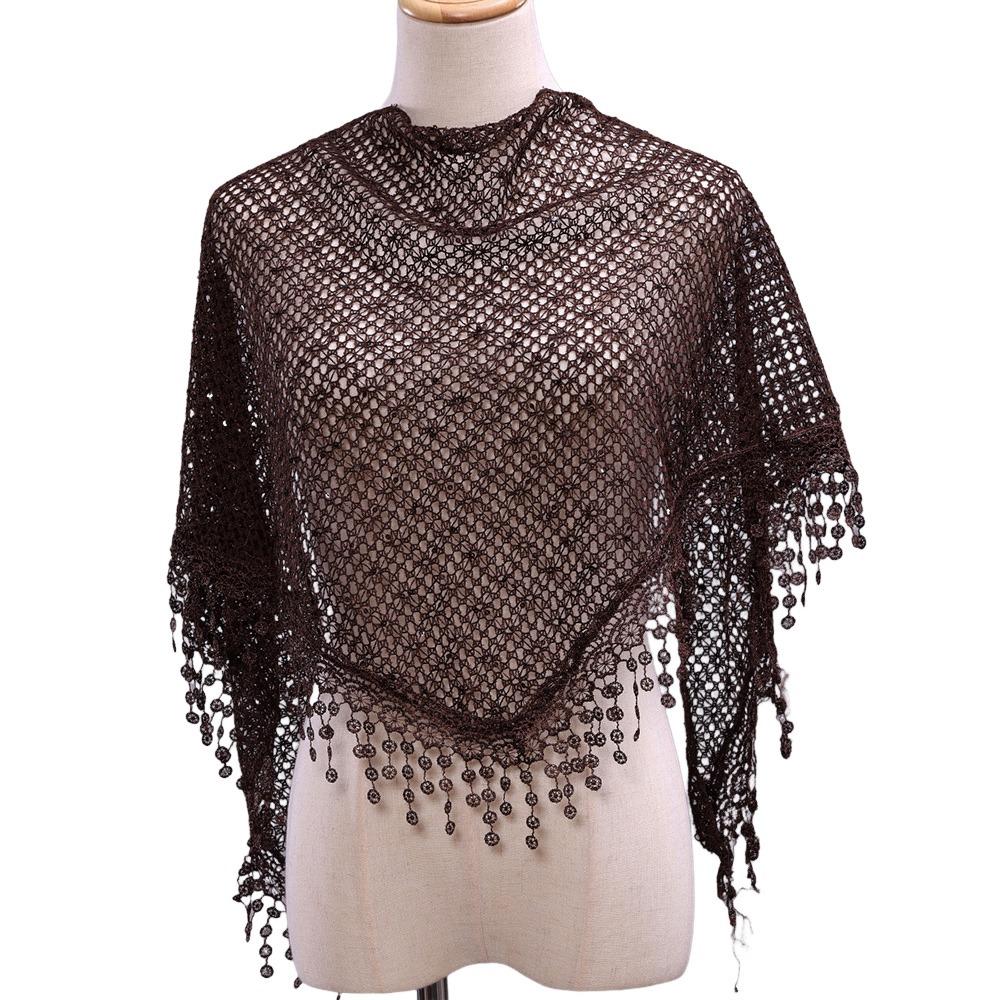 Breathable Tassels Lace Head Scarf Elegant Lace Flower Polyester Hollow Triangle Scarf Triangular Sequin Decor Scarf