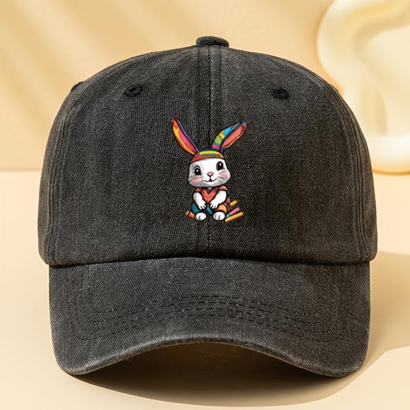 A Rainbow Rabbit Print Baseball Cap Unisex and Versatile for All Styles This Classic Vintage Washed Outdoor Lightweight Curved