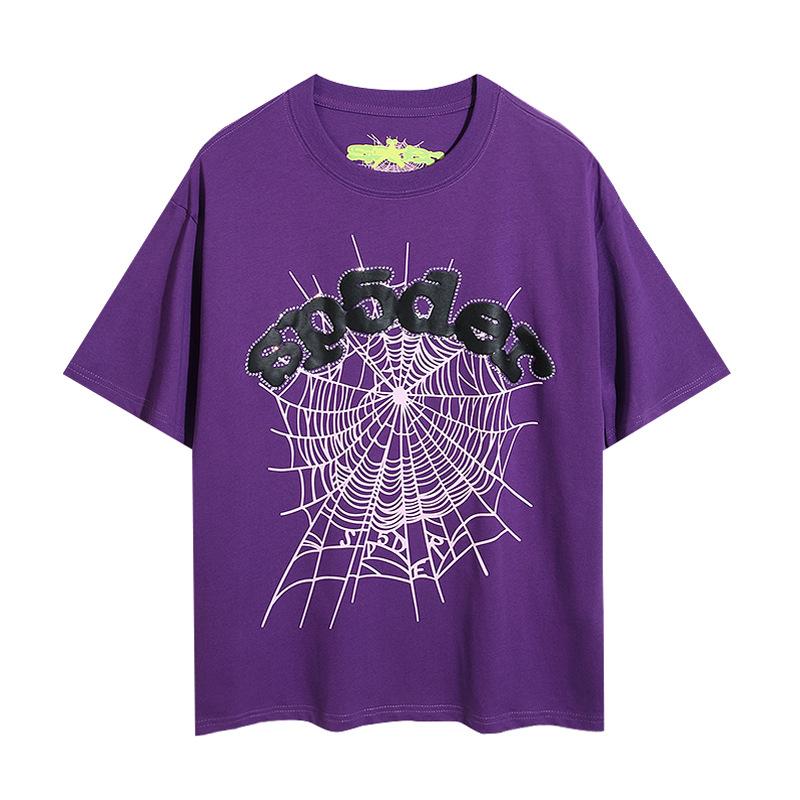 24S cross-border European and American trendy brand Sp5de spider web 555 portrait letter foam short-sleeved t-shirt men's and women's high street 