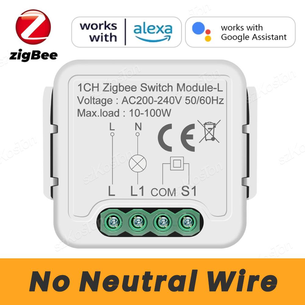 Tuya Zigbee Умный Мини-модуль переключателя Реле Без нейтрального провода 1 2 3 4 Клавиши Двухстороннее управление Работает с Alexa Google Home