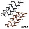 10 шт.-1 комплект Очки для пресбиопии Нейтральный стиль Полимерные линзы для очков 5 черных+5 коричневых Ультралегкие оправы для очков Разные стили