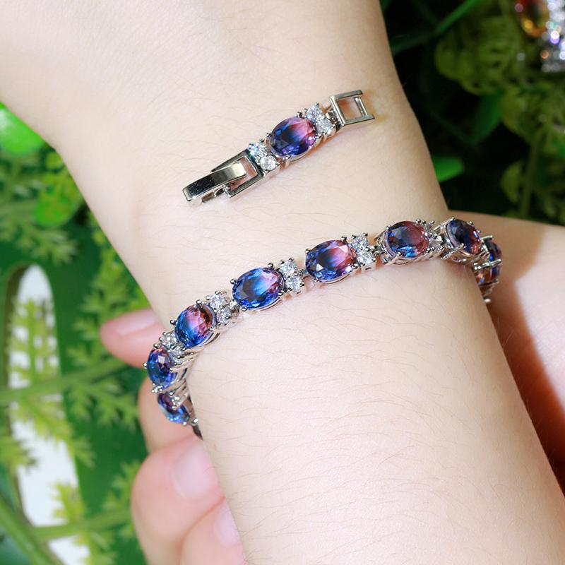 WWJ Unique Rainbow Mystic Cubic Zirconia Chain Link Bracelets
