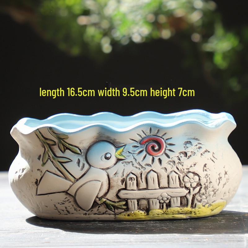 Мультяшный грубый керамический большой керамический горшок для суккулентов в стиле книжки с картинками