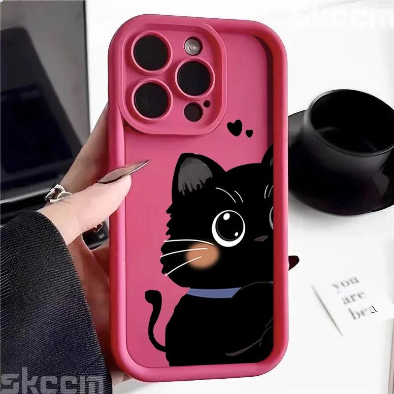Милый мультяшный черно-белый кот Чехол для телефона Для iPhone 16 Pro Max 15 14 13 12 11 XS XR X 8 7 15 Plus Ударопрочный Мягкий силиконовый чехол