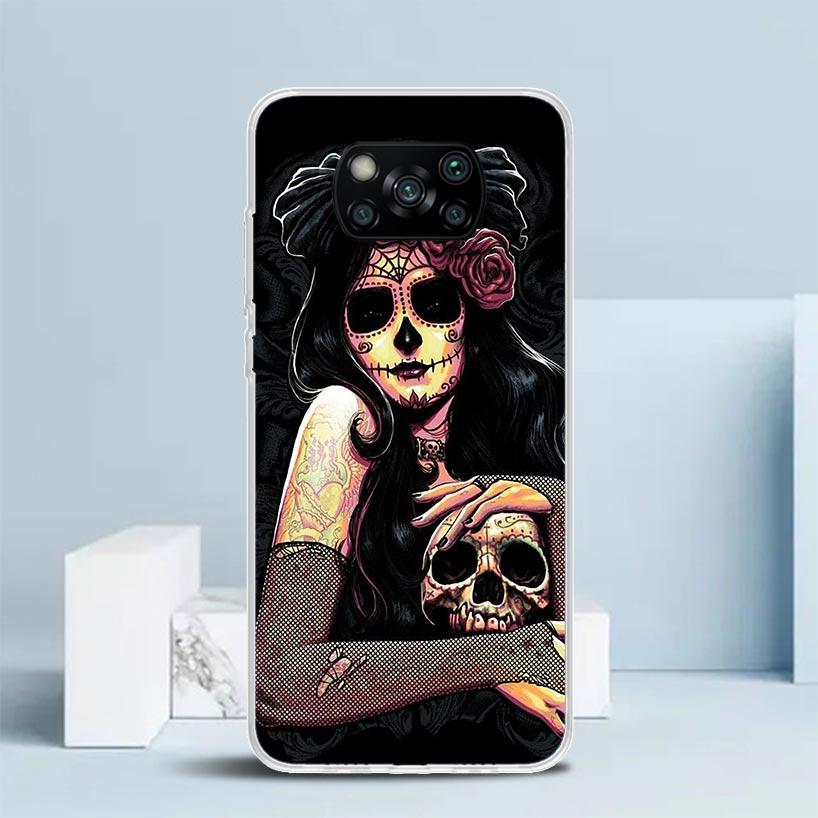 Чехол для телефона Catrina Beautiful Rose Girl Skull для Xiaomi Poco F7 Ultra X5 X6 X7 Pro M7 Redmi 15C 15 13C 13 12C 12 10C 10 10A 9 9C