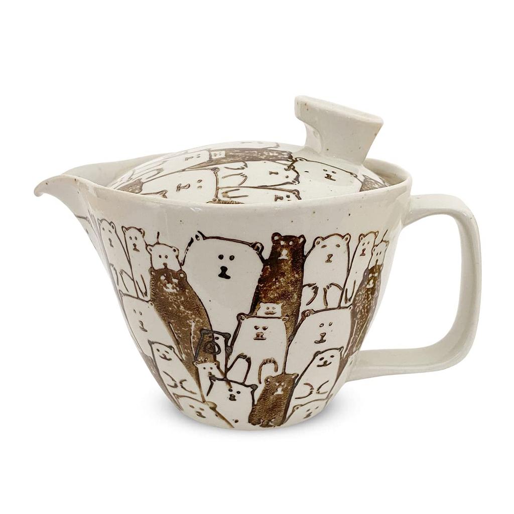 J-kitchens Teapot with Strainer, 240ml Capacity, Serves 1-2, Made In Japan, Hasami Ware, Bear Design, Brown, S173872