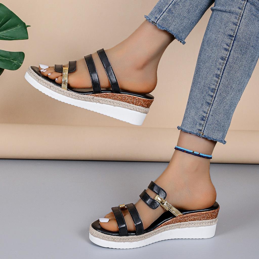 2024 Лето Новые Модные Тапочки Женские Толстые Подошвы Удобная Обувь Для Женщин Открытые Носки Высокий Каблук Тапочки Zapatos De Mujer