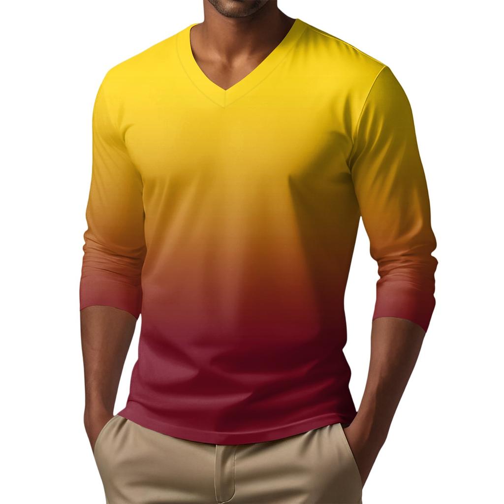 Мужская футболка с V-образным вырезом, повседневная, модная, с принтом, с длинным рукавом
