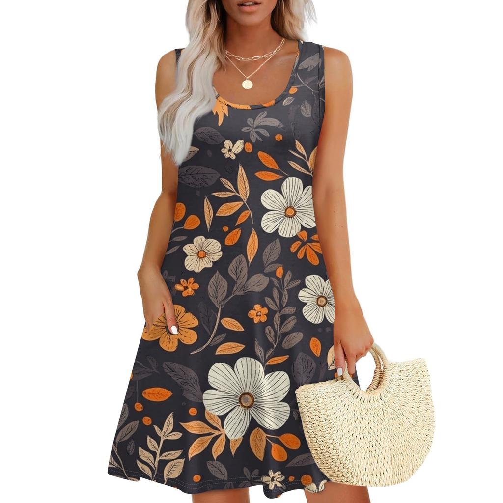 Women's Casual Fashion U-neck Sleeveless Print Dress