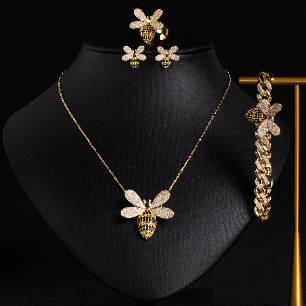 Cross-Border Bee Jewelry Set: Elegant 14K Gold Necklace & Earrings