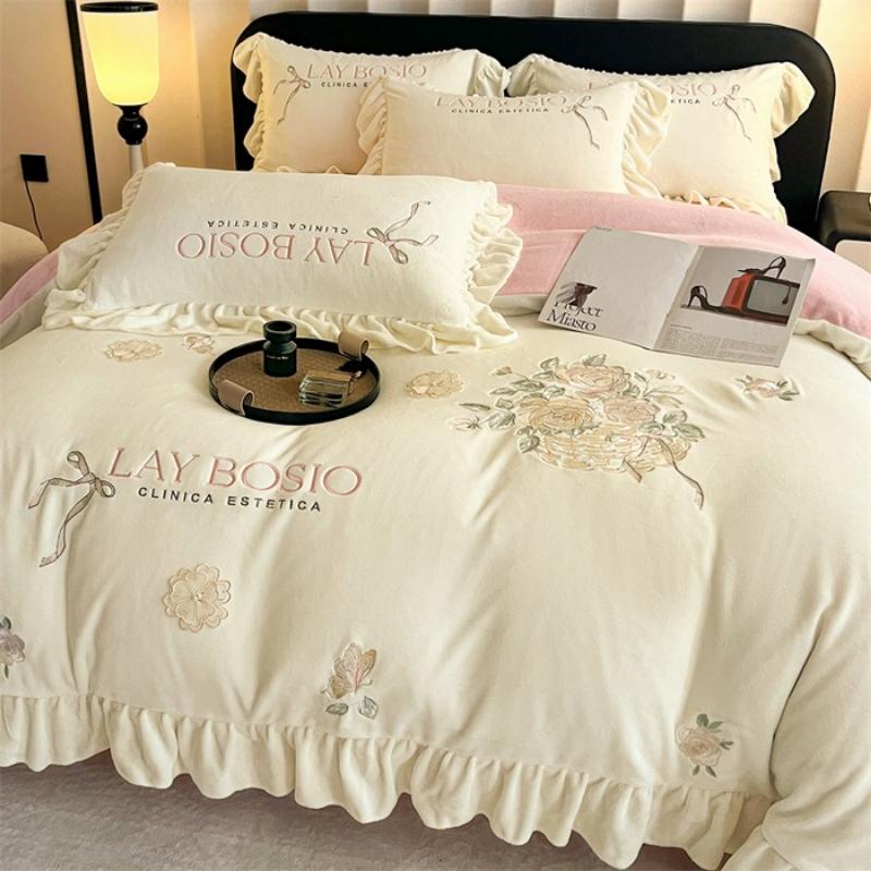 Комплект из четырех предметов из молочного флиса, утепленные простыни, пододеяльник, комплект из четырех предметов в стиле принцессы, постельное белье.