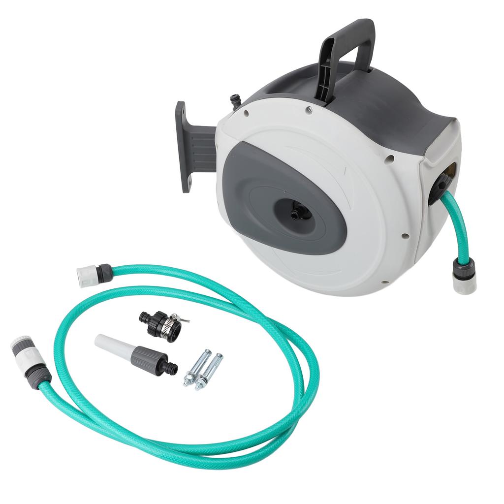 Retractable Garden Hose Reel 65.6ft 1/2inch Hose Any Length Lock Auto Rewind Swivel Bracket Wall