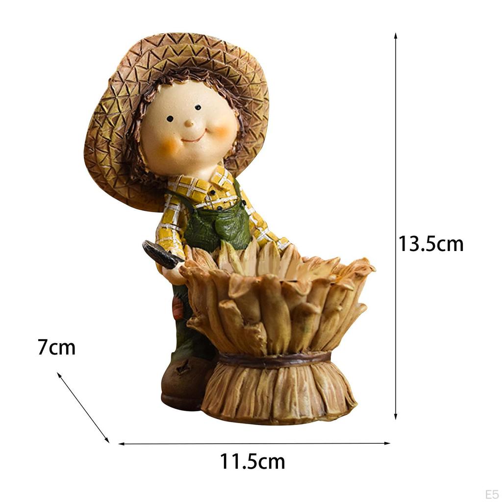 Autumn Harvest Girl Resin Figurine Candlestick Height 13.5cm Handmade Home Decoration