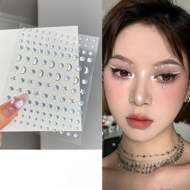 Malnia Home - Наклейка-украшение для макияжа лица со стразами в виде Звезды и Луны