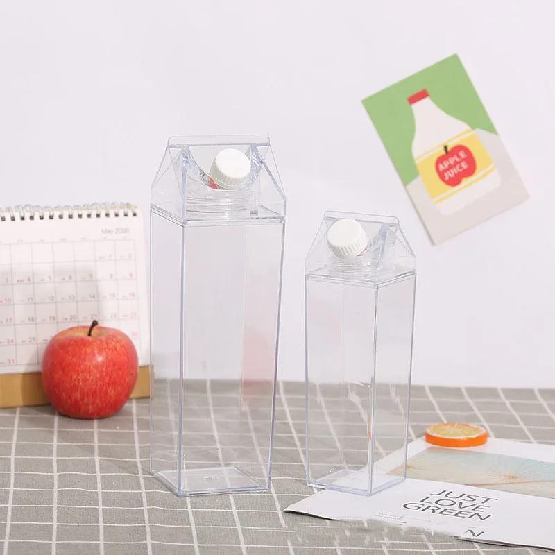500ml/1000ml Milk Carton Water Bottle Transparent Plastic Portable Clear Box For Juice Tea Milk Bottles Drinking Cup