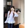 Kumikumi Sweet Style White Lace Hem Long Sleeves Shirt Women Autumn Chic Age-Reducing Slimming Versatile Top
