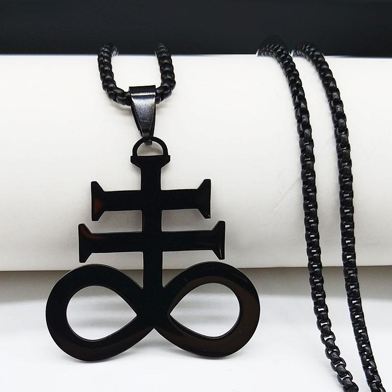 Satan Cross Necklaces Men Women Black Stainless Steel Church of Satan Symbol Pendant Kolye Necklace Jewelry gargantilla N645S03