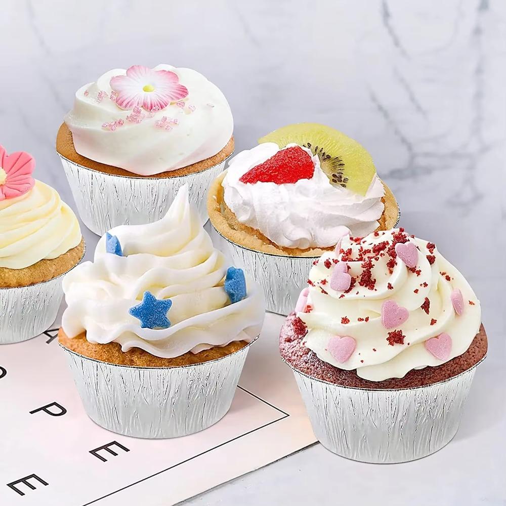 50 шт. пищевых алюминиевых форм для выпечки из фольги с антипригарным покрытием для кексов, противень из фольги для тортов