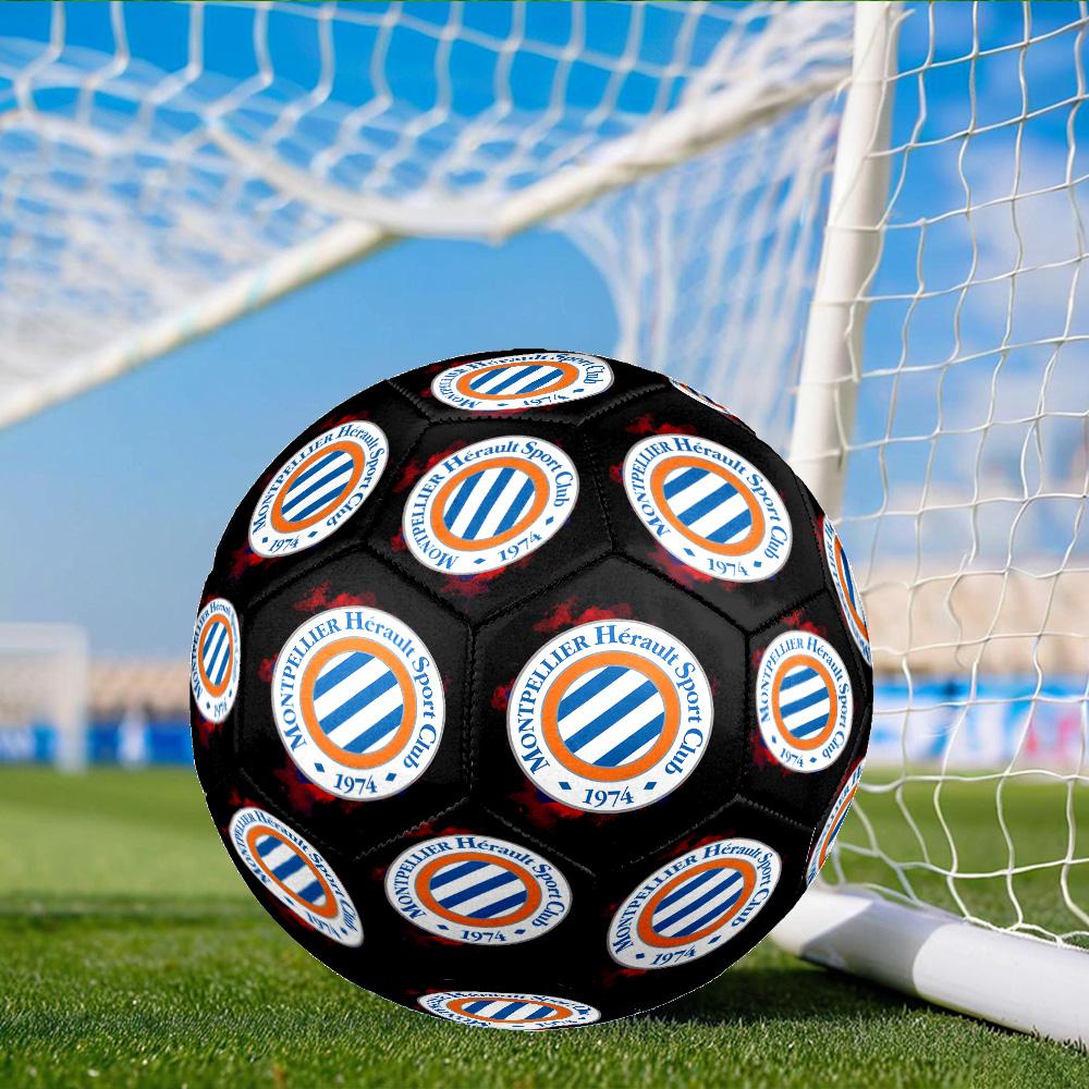 Montpellier Hérault Sc Crest Soccer Ball Size 5 Soccer Ball, Machine-stitched, Soft and Comfortable, Suitable for Training and Matches Fan Gift