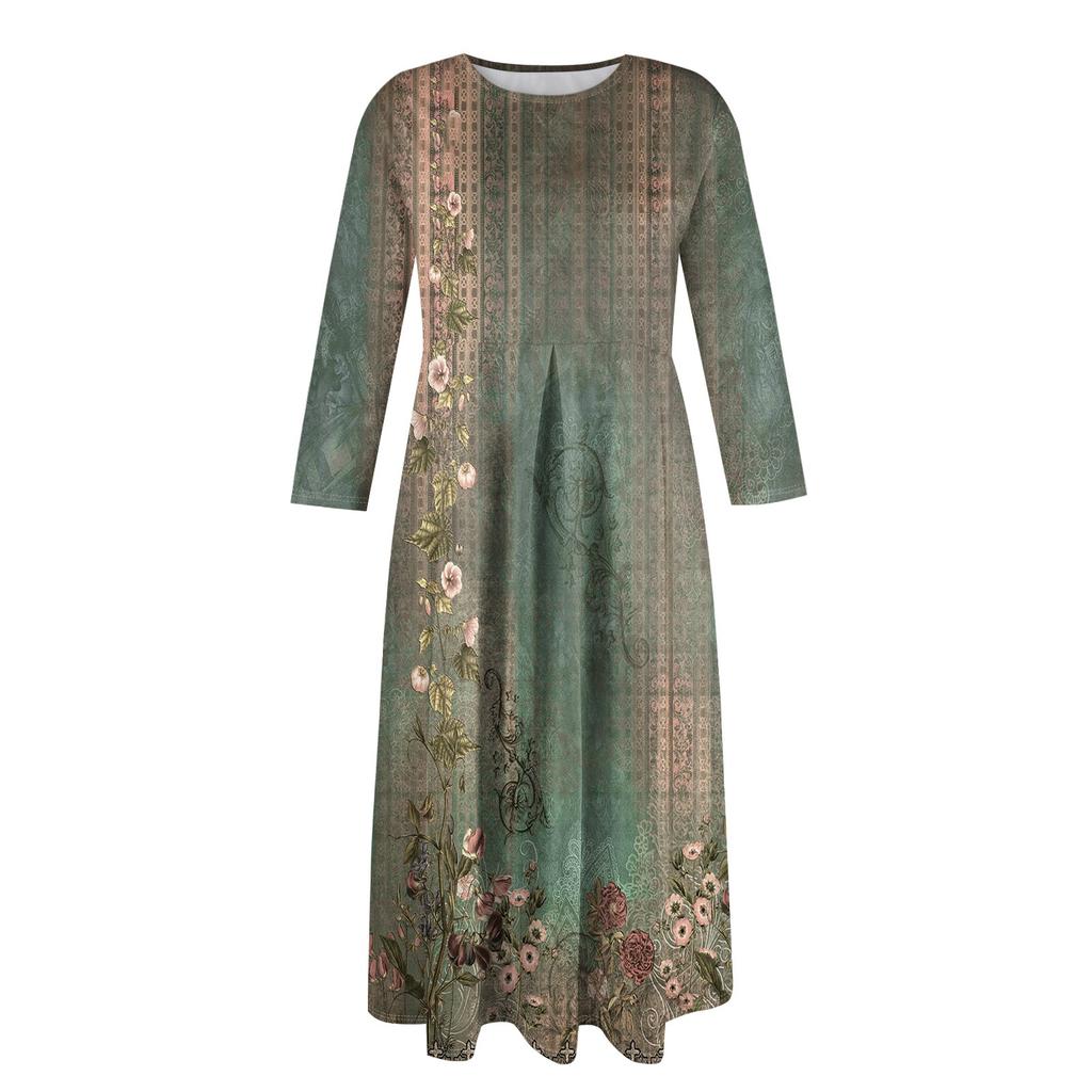 Женское модное свободное платье с карманом и круглым вырезом с рукавами три четверти