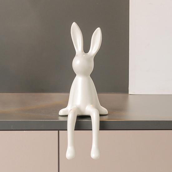 Ceramic Bunny Figurine Sitting Rabbit Sculpture Minimalist Bunny Statue for Counter Desk Bookshelf Home Bar Office Decoration