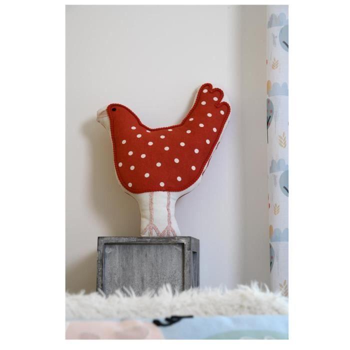 Coussin décoratif - La poule de Tom - 40 x 32 cm - 100% coton - Non déhoussable - Rouge