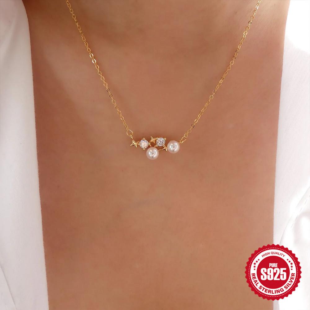 Ожерелье из серебра 925 пробы с подвеской в шахматном порядке из нескольких бусин и циркония, женская повседневная одежда, четырехугольная звезда, цепочка на ключицу