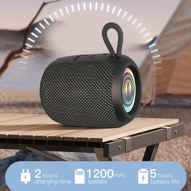 Portable Speaker Wireless Bluetooth Speaker FM Radio LED Light Ring Subwoofer Stereo Surround Outdoor Loudspeaker Support TF Card Play