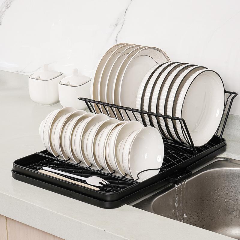 Foldable Dish Drying Rack With Drip Tray Adjustable Kitchen Plates Bowl Drying Rack Countertop Chopstick Fork Storage Shelf