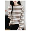 Retro Contrasting Striped Long Sleeved Women's Sweater Round Neck Loose Thin Sweater New Casual Top
