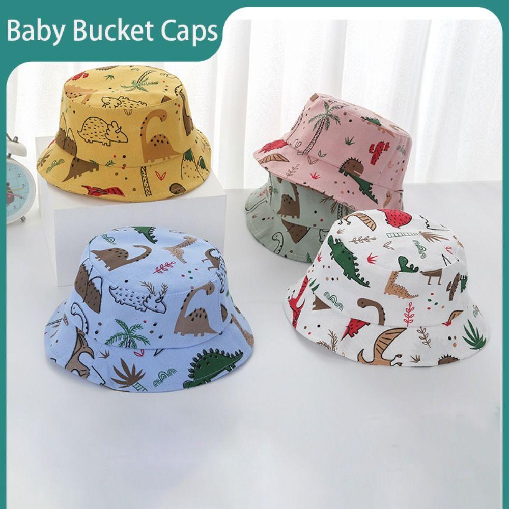 Cartoon Dinosaur Print Baby Bucket Caps Scalp Protection Beach Hat Baby Girls