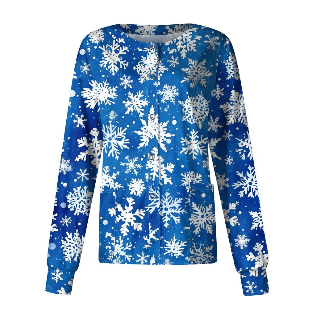 Женский повседневный однобортный однобортный защитная одежда с рождественским принтом и длинными рукавами, кардиган, топ