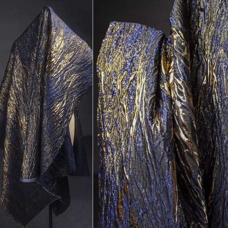 100x140 см креативный ретро-прожилки волнообразный позолоченный цветочный трехмерный флэш-тяжелая текстура силуэт дизайн одежды ткань