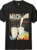Vintage Milkand Cheese Themed Printed Tee,European Nostalgic Style Short-sleeve Top